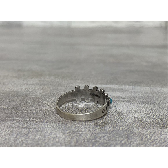 Native American Zuni Turquoise Petit Point Ring Sz 8 Snake Eyes Arrow - Picture 6 of 10